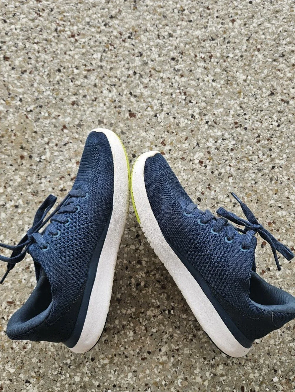 Men's Navy Knit Athletic Sneakers with White Sole and Lime Accent
